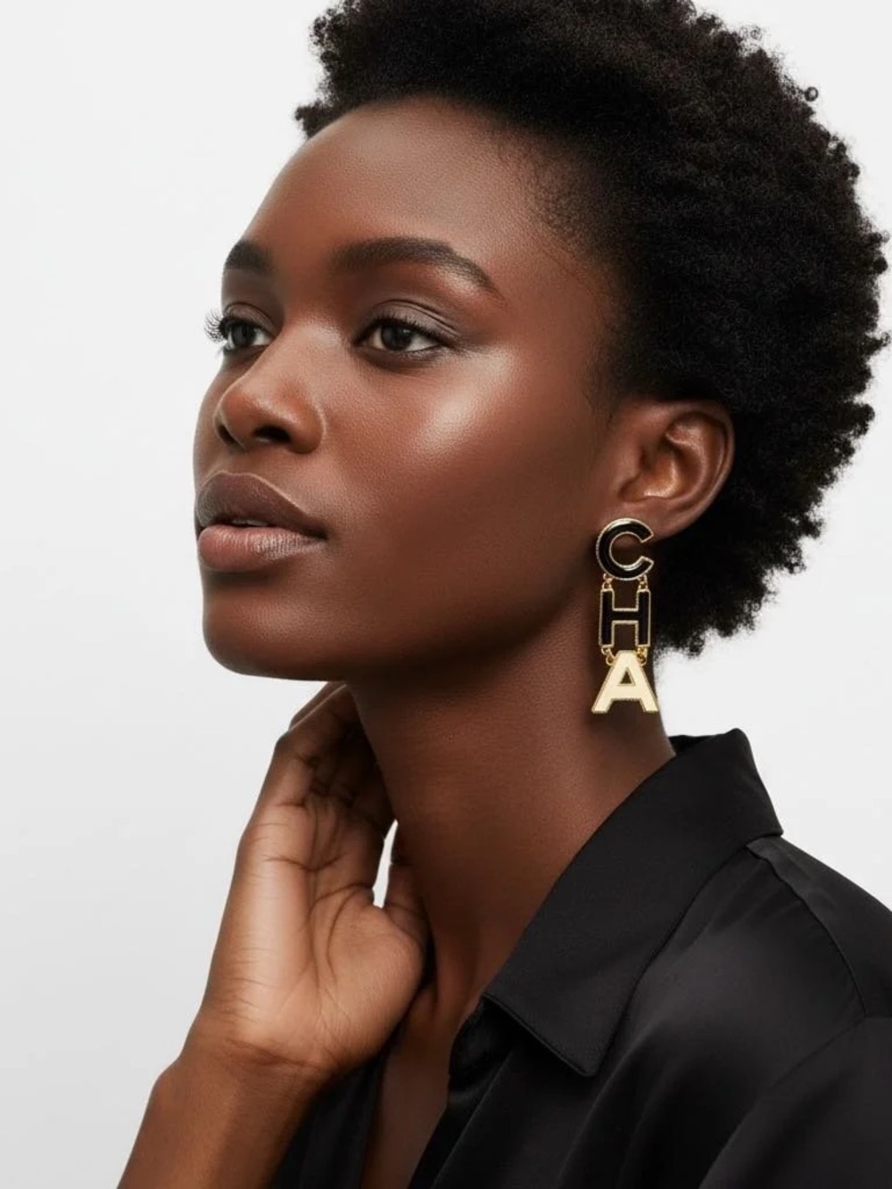 Chanel CC Enamel Logo Letter Drop Earrings Gold